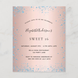 Sweet 16 Rose gold-blau Glitzer Haushaltsausschrei Flyer