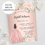 Sweet 16 Rose Gold Blume Kleid Einladung<br><div class="desc">Eine moderne,  stilvolle und glamouröse Einladung zu einer Sweet 16. Geburtstagsfeier. Eine Rose goldener Hintergrund mit rot-rosa Blume,  ein Mädchen mit einem Kugelkopf. Der Name ist mit einem modernen handgeschriebenen Stilskript geschrieben. Personalisieren Sie Ihre Party-Daten und fügen Sie sie hinzu.</div>