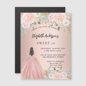 Sweet 16 Rose Gold Blume kleiden Luxus Magneteinladung (Vorne/Hinten)