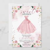 Sweet 16 Rose Gold Blush Aquarell Blume Kleid Einladung (Vorderseite)