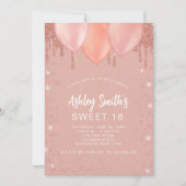 Sweet 16 Rose Gold Blush Glitzer Balloons Einladung (Vorderseite)
