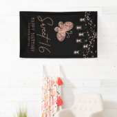 Sweet 16 Rose Gold Butterfly Chic Modern Geburtsta Banner (Insitu)