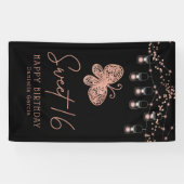 Sweet 16 Rose Gold Butterfly Chic Modern Geburtsta Banner (Horizontal)