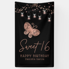 Sweet 16 Rose Gold Butterfly Chic Modern Geburtsta Banner