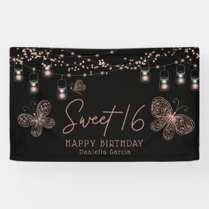 Sweet 16 Rose Gold Butterfly Chic Modern Geburtsta Banner