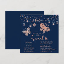 Sweet 16 Rose Gold Butterfly Chic Modern Geburtsta