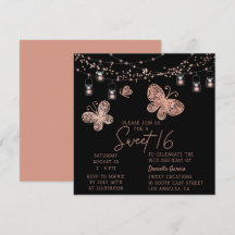 Sweet 16 Rose Gold Butterfly Chic Modern Geburtsta