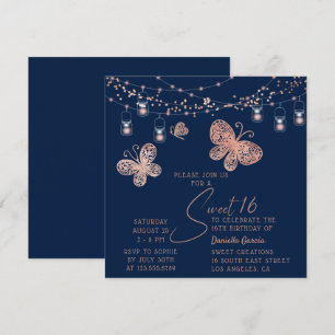 Sweet 16 Rose Gold Butterfly Chic Modern Geburtsta Einladung