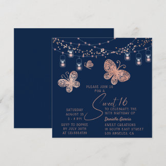 Sweet 16 Rose Gold Butterfly Chic Modern Geburtsta Einladung