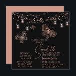 Sweet 16 Rose Gold Butterfly Chic Modern Geburtsta Einladung<br><div class="desc">Sweet 16 Rose Gold Butterfly Chic Moderne Einladungen mit eleganten Rose Gold Schmetterlinge mit Saitenleuchten auf einem schwarzen Hintergrund mit Ihren Sweet 16 Einladung Informationen unten. Personalisieren Sie den Text in den Textfeldern,  indem Sie ihn bearbeiten. Entwickelt für Sie von ©Evco Studio www.zazzle.com/store/evcostudio</div>
