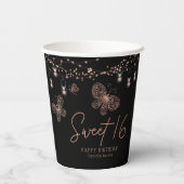 Sweet 16 Rose Gold Butterfly Chic Modern Geburtsta Pappbecher (Rückseite)