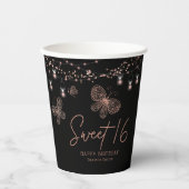 Sweet 16 Rose Gold Butterfly Chic Modern Geburtsta Pappbecher (Vorderseite)