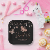Sweet 16 Rose Gold Butterfly Chic Modern Geburtsta Pappteller (Party)