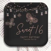 Sweet 16 Rose Gold Butterfly Chic Modern Geburtsta Pappteller