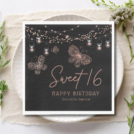 Sweet 16 Rose Gold Butterfly Chic Modern Geburtsta Serviette