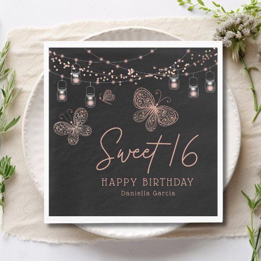 Sweet 16 Rose Gold Butterfly Chic Modern Geburtsta Serviette
