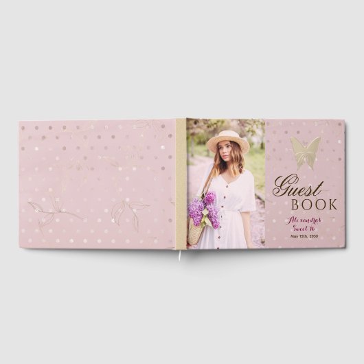 Sweet 16 Rose Gold Butterfly Gästebuch (Voll)