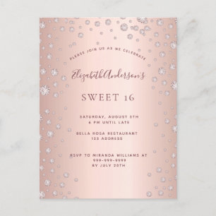 Sweet 16 Rose Gold Diamanten glamourös Einladung Postkarte