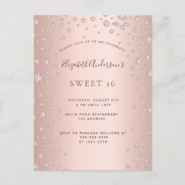 Sweet 16 Rose Gold Diamanten glamourös Einladung Postkarte