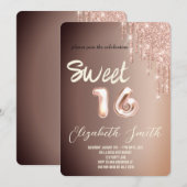Sweet 16 Rose gold Erröten Glitzer Einladung (Vorne/Hinten)