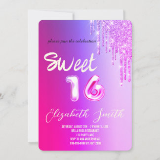 Sweet 16 Rose gold Erröten Glitzer Einladung