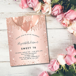 Sweet 16 Rose gold errush Glitzer Haushaltsausschr Flyer