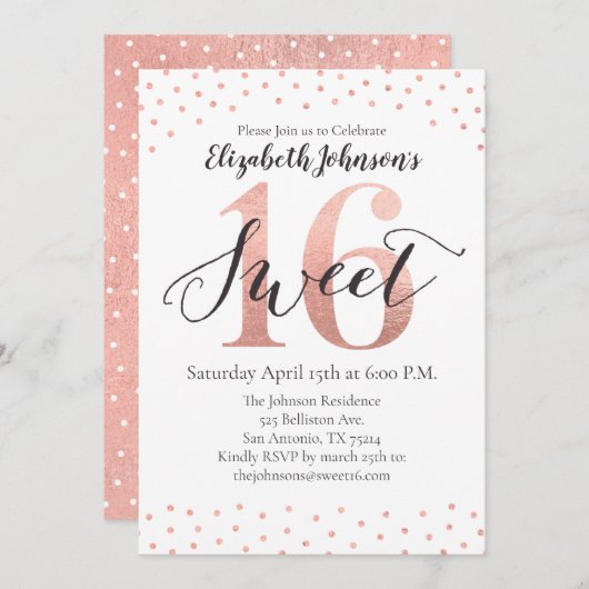 Sweet 16 Rose Gold Foil Geburtstag Einladung (Vorne/Hinten)