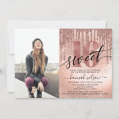 Sweet 16 Rose Gold Foil & Glitzer Foto Einladung (Vorderseite)