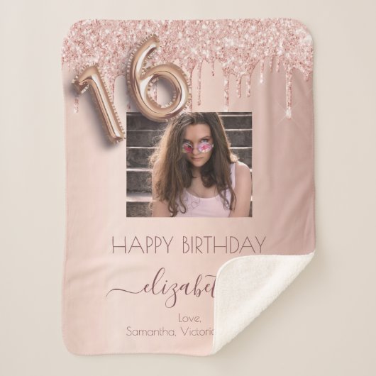 Sweet 16 Rose Gold Foto Glitzer Rosa Freunde Sherpadecke (Vorderseite)