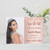 Sweet 16 Rose Gold Foto Skript Save The Date (Stehend Vorderseite)