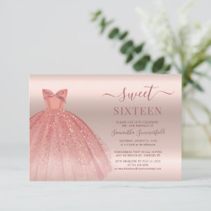 Sweet 16 Rose Gold Glam Script Sechzehnten Geburts Einladung
