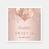 Sweet 16 Rose Gold Glitzer Ballons Monogramm 16. Serviette (Vorderseite)
