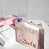 Sweet 16 Rose Gold Glitzer Custom Foto Rosa 16. Große Geschenktüte