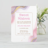 Sweet 16 Rose Gold Glitzer Einladung (Stehend Vorderseite)