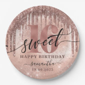 Sweet 16 Rose Gold Glitzer & Foil Pappteller (Vorderseite)