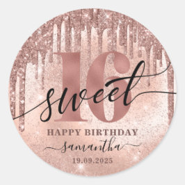 Sweet 16 Rose Gold Glitzer & Foil Runder Aufkleber
