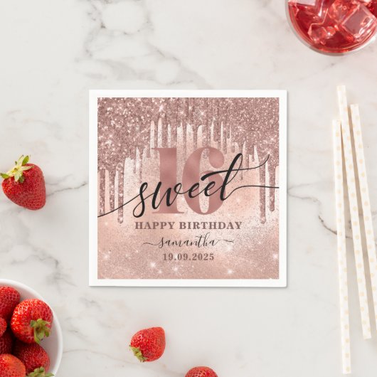 Sweet 16 Rose Gold Glitzer & Foil Serviette (Beispiel)