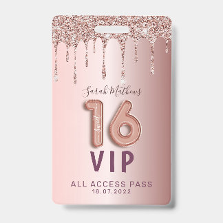 Sweet 16 Rose Gold Glitzer Geburtstag Einladung Ausweis