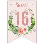 Sweet 16 Rose Gold Glitzer Girly Floral Wimpelkette (Zweite Fahne)