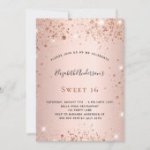 Sweet 16 Rose Gold Glitzer glamourös Einladung (Vorderseite)