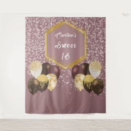 Sweet 16 Rose Gold Glitzer & Glitzer Party Ballon Wandteppich