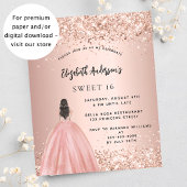 Sweet 16 Rose Gold Glitzer Kleid Einladung Flyer
