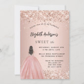 Sweet 16 Rose Gold Glitzer Kleid Luxus Party Einladung (Vorderseite)