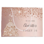 Sweet 16 Rose Gold Glitzer Kleid Name Party Große Geschenktüte (Rückseite)