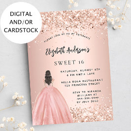 Sweet 16 Rose Gold Glitzer Kleid Party Einladung