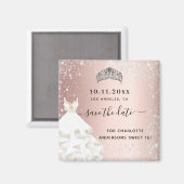 Sweet 16 Rose Gold Glitzer Kleid Save the Date Magnet (Vorderseite/Rückseite)