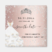 Sweet 16 Rose Gold Glitzer Kleid Save the Date Magnet (Vorne)