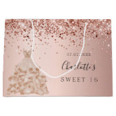 Sweet 16 Rose Gold Glitzer Kleidung Name Große Geschenktüte (Vorderseite)