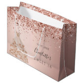 Sweet 16 Rose Gold Glitzer Kleidung Name Große Geschenktüte (Vorderseite Schrägansicht)