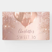 Sweet 16 Rose Gold Glitzer Monogramm Geburtstag Banner (Horizontal)